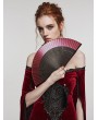Punk Rave Black and Red Gothic Gradient Carving Tassel Folding Fan
