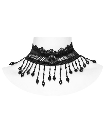 Punk Rave Black Gothic Exquisite Rose Lace Pearl Tassel Choker