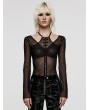 Punk Rave Black Sexy Gothic Fake Two Pieces Basic Mesh T-Shirt for Women