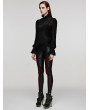 Punk Rave Black Gothic Textured Chiffon Ruffle Collar Shirt for Women