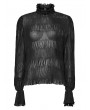 Punk Rave Black Gothic Textured Chiffon Ruffle Collar Shirt for Women