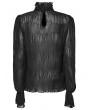 Punk Rave Black Gothic Textured Chiffon Ruffle Collar Shirt for Women