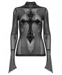 Punk Rave Black Sexy Gothic Big Cross Print Sexy Mesh T-Shirt for Women