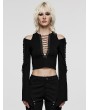 Punk Rave Black Sexy Gothic Punk Deep V-neck Cold Shoulder Short T-Shirt for Women