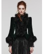 Punk Rave Black and Green Vintage Gothic Fur Trim Embossed Velvet Short Jacket for Women