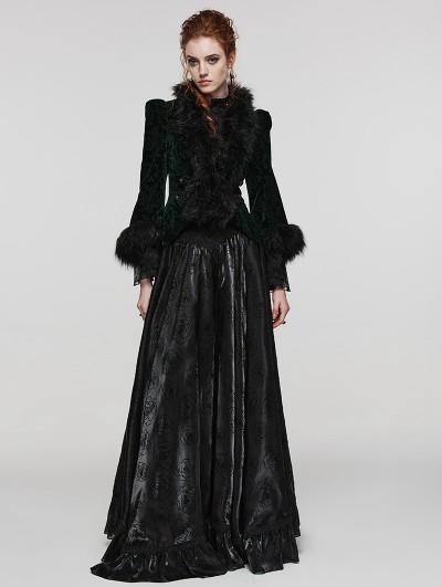 Punk Rave Black and Green Vintage Gothic Fur Trim Embossed Velvet Short  Jacket for Women - DarkinCloset.com