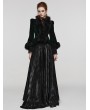 Punk Rave Black and Green Vintage Gothic Fur Trim Embossed Velvet Short Jacket for Women