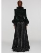 Punk Rave Black and Green Vintage Gothic Fur Trim Embossed Velvet Short Jacket for Women