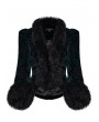 Punk Rave Black and Green Vintage Gothic Fur Trim Embossed Velvet Short Jacket for Women