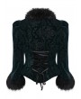 Punk Rave Black and Green Vintage Gothic Fur Trim Embossed Velvet Short Jacket for Women