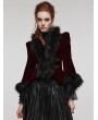 Punk Rave Black and Red Vintage Gothic Fur Trim Embossed Velvet Short Jacket for Women