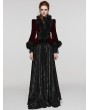 Punk Rave Black and Red Vintage Gothic Fur Trim Embossed Velvet Short Jacket for Women