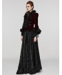 Punk Rave Black and Red Vintage Gothic Fur Trim Embossed Velvet Short Jacket for Women