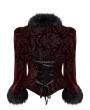 Punk Rave Black and Red Vintage Gothic Fur Trim Embossed Velvet Short Jacket for Women