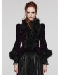Punk Rave Black and Violet Vintage Gothic Fur Trim Embossed Velvet Short Jacket for Women