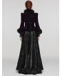 Punk Rave Black and Violet Vintage Gothic Fur Trim Embossed Velvet Short Jacket for Women