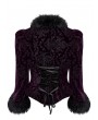 Punk Rave Black and Violet Vintage Gothic Fur Trim Embossed Velvet Short Jacket for Women