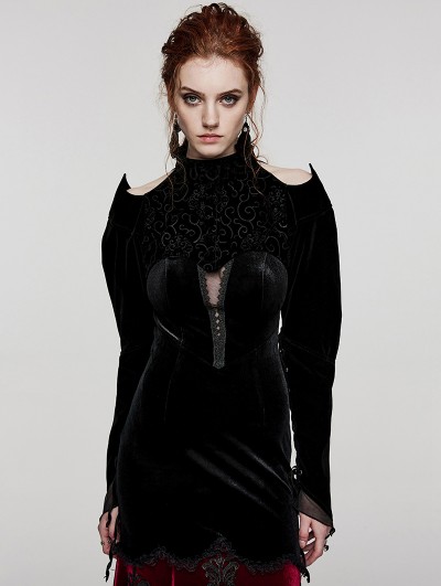 Punk Rave Black Gothic Velvet Patterned Hollow Pointed Bolero Jacket for Women