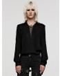 Punk Rave Black Vintage Gothic Textured Cotton Long Sleeve Loose Shirt for Women
