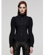 Punk Rave Black Gothic Ruffled Stand Collar Long Puffed Sleeves Shirt for Women