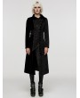 Punk Rave Black Gothic Jacquard Velvet Double Splicing Long Asymmetric Coat for Women