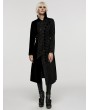 Punk Rave Black Gothic Jacquard Velvet Double Splicing Long Asymmetric Coat for Women