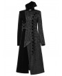 Punk Rave Black Gothic Jacquard Velvet Double Splicing Long Asymmetric Coat for Women