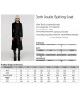 Punk Rave Black Gothic Jacquard Velvet Double Splicing Long Asymmetric Coat for Women