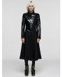 Punk Rave Black Gothic Irregular Leather Splicing Long Bat Coat for Women