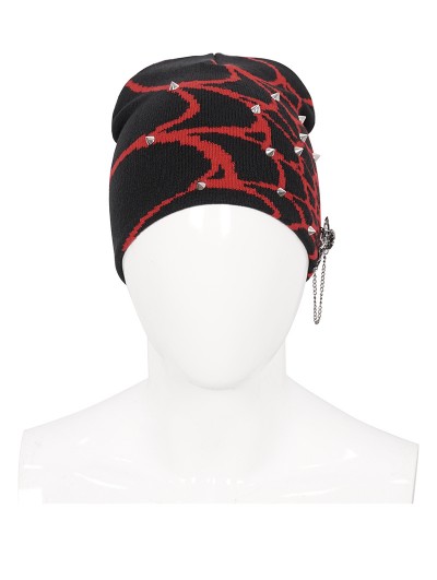 Devil Fashion Black and Red Gothic Punk Rivet Spider Web Pattern Knit Hat for Men