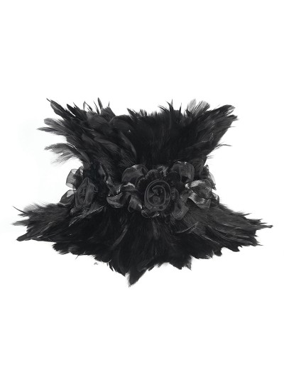 Devil Fashion Black Gothic Retro Party Rose Feather Stand High Collar for Men