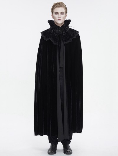 Devil Fashion Black Gothic Vampire Lace Trimmed Velvet Long Cape for Men