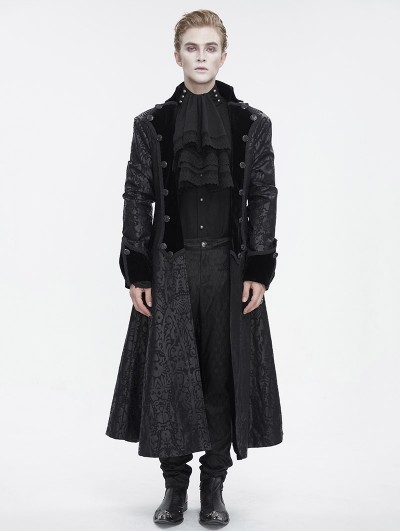 Devil Fashion Black Vintage Gothic Dark Pattern Double-Breasted Lapel Long Coat for Men