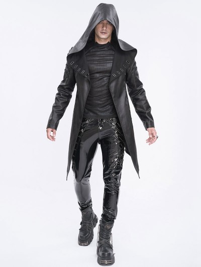 Devil Fashion Black Gothic Stylish Punk Eyelets Hooded Jacket for Men