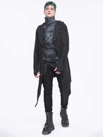 Devil Fashion Black Gothic Punk Casual Irregular Print Hooded Cardigan for Men