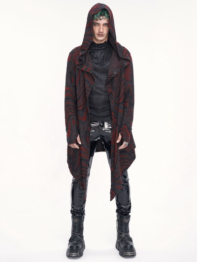 Devil Fashion Red Gothic Punk Casual Irregular Print  Hooded Cardigan for Men