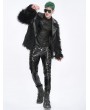 Devil Fashion Black Fashion Gothic Punk Eyelet Lapel Faux Fur Zip-Up Jacket for Men