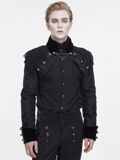 Devil Fashion Black Gothic Retro Pattern Button Tassel Bolero Jacket for Men