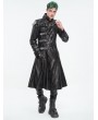 Devil Fashion Black Gothic Punk Leather Studded Multi-Buckle Belt Long Trench Coat for Men