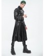 Devil Fashion Black Gothic Punk Leather Studded Multi-Buckle Belt Long Trench Coat for Men