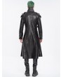 Devil Fashion Black Gothic Punk Leather Studded Multi-Buckle Belt Long Trench Coat for Men