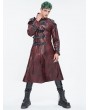 Devil Fashion Red Gothic Punk Leather Studded Multi-Buckle Belt Long Trench Coat for Men