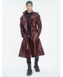 Devil Fashion Red Gothic Punk Leather Studded Multi-Buckle Belt Long Trench Coat for Men