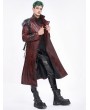 Devil Fashion Red Gothic Punk Leather Studded Multi-Buckle Belt Long Trench Coat for Men