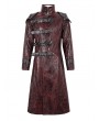 Devil Fashion Red Gothic Punk Leather Studded Multi-Buckle Belt Long Trench Coat for Men