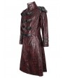 Devil Fashion Red Gothic Punk Leather Studded Multi-Buckle Belt Long Trench Coat for Men