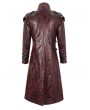 Devil Fashion Red Gothic Punk Leather Studded Multi-Buckle Belt Long Trench Coat for Men