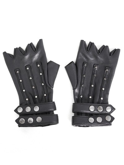 Devil Fashion Black Gothic Punk Leather Rivet Fingerless Gloves for Men