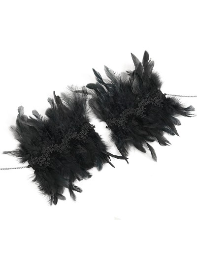 Devil Fashion Black Gothic Retro Embroidered Lace Feather Wristband for Men