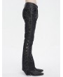 Devil Fashion Black Gothic Vintage Pattern Lace-Up Flared Pants for Men